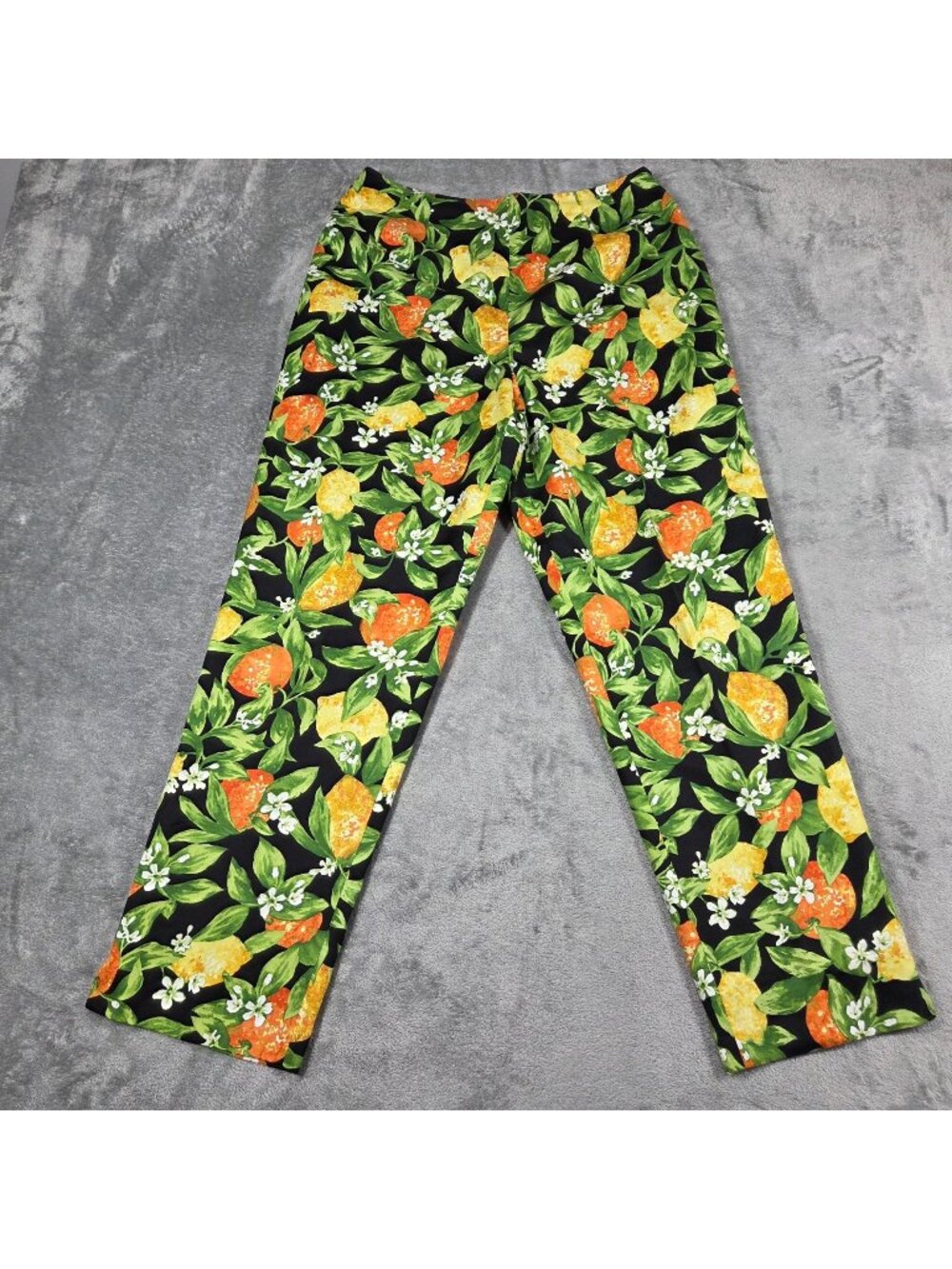 Talbots Pants 10 Black Lemon Orange Citrus Tropical Lined Preppy Beach Trousers